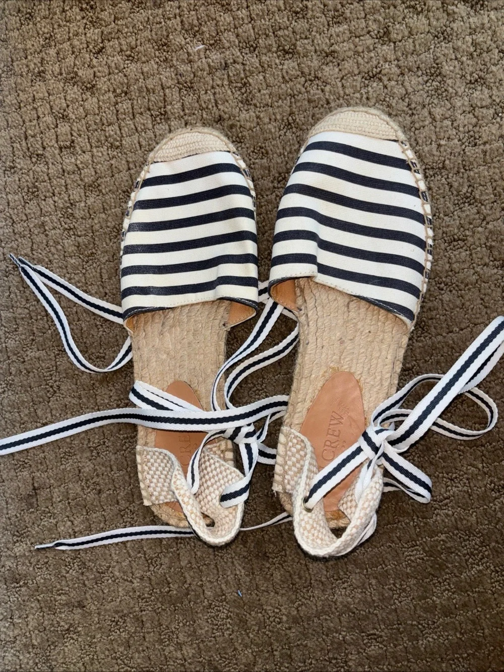 J crew Striped Canvas Espadrille Tie Sandals - Navy & White women’s 9.5